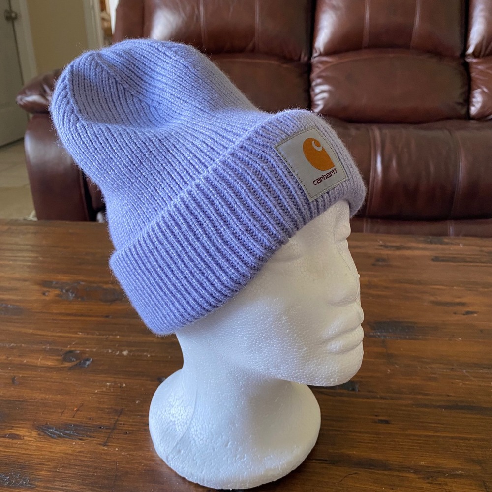 Carhartt Knit Beanie Hat Light Purple Periwinkle Logo Patch One Size